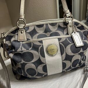 Coach Denim and Silver Shoulder Bag with Metallic Accents